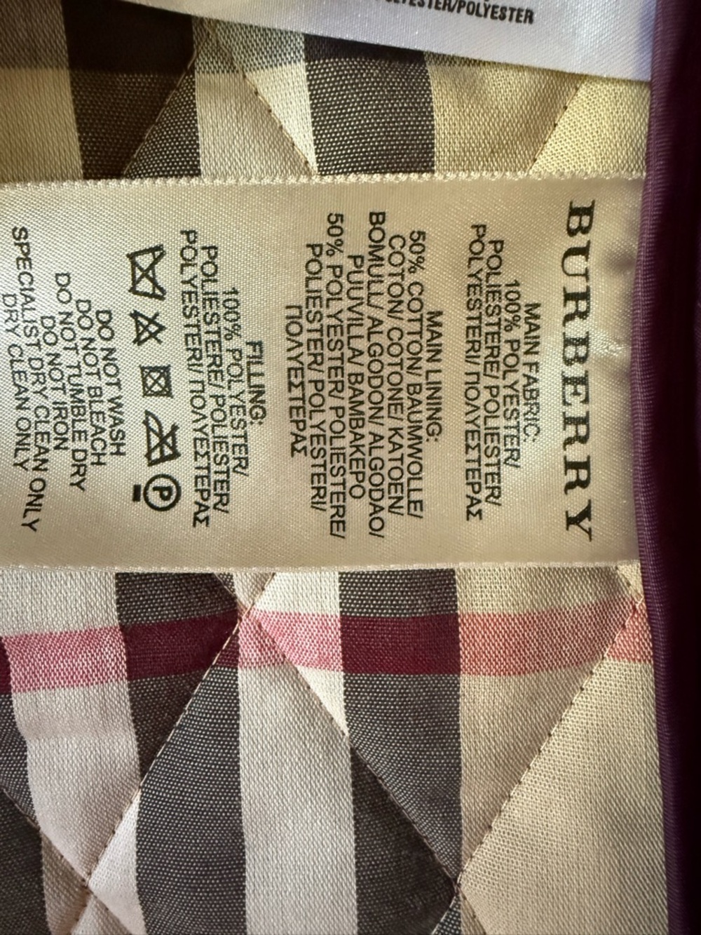 Burberry Purple Quilted Jacket with Signature Check Lining - Picture 7 of 7